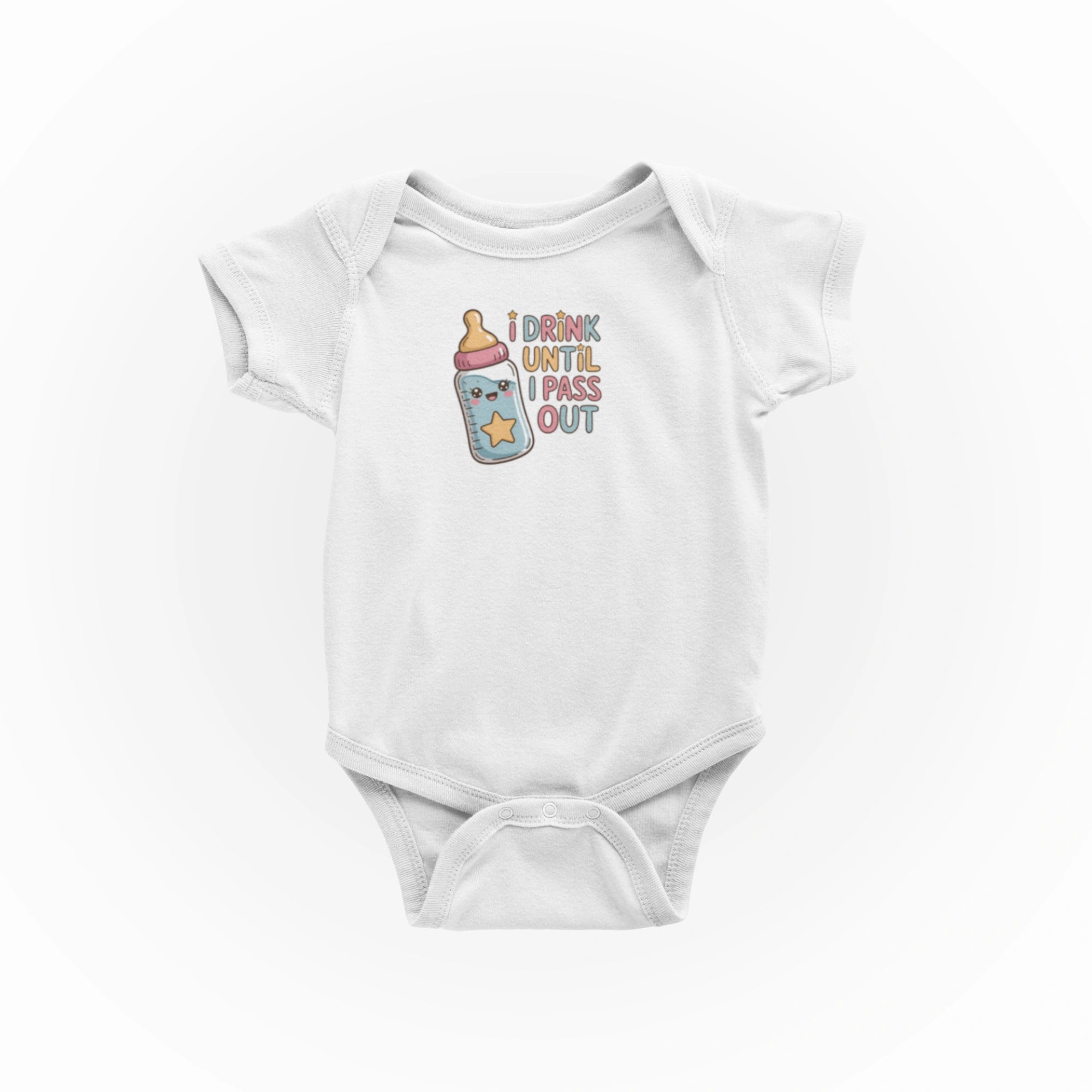 I Drink Until I Pass Out Tasarımlı Bebek Zıbını - Çıtçıtlı Baskılı Tulum