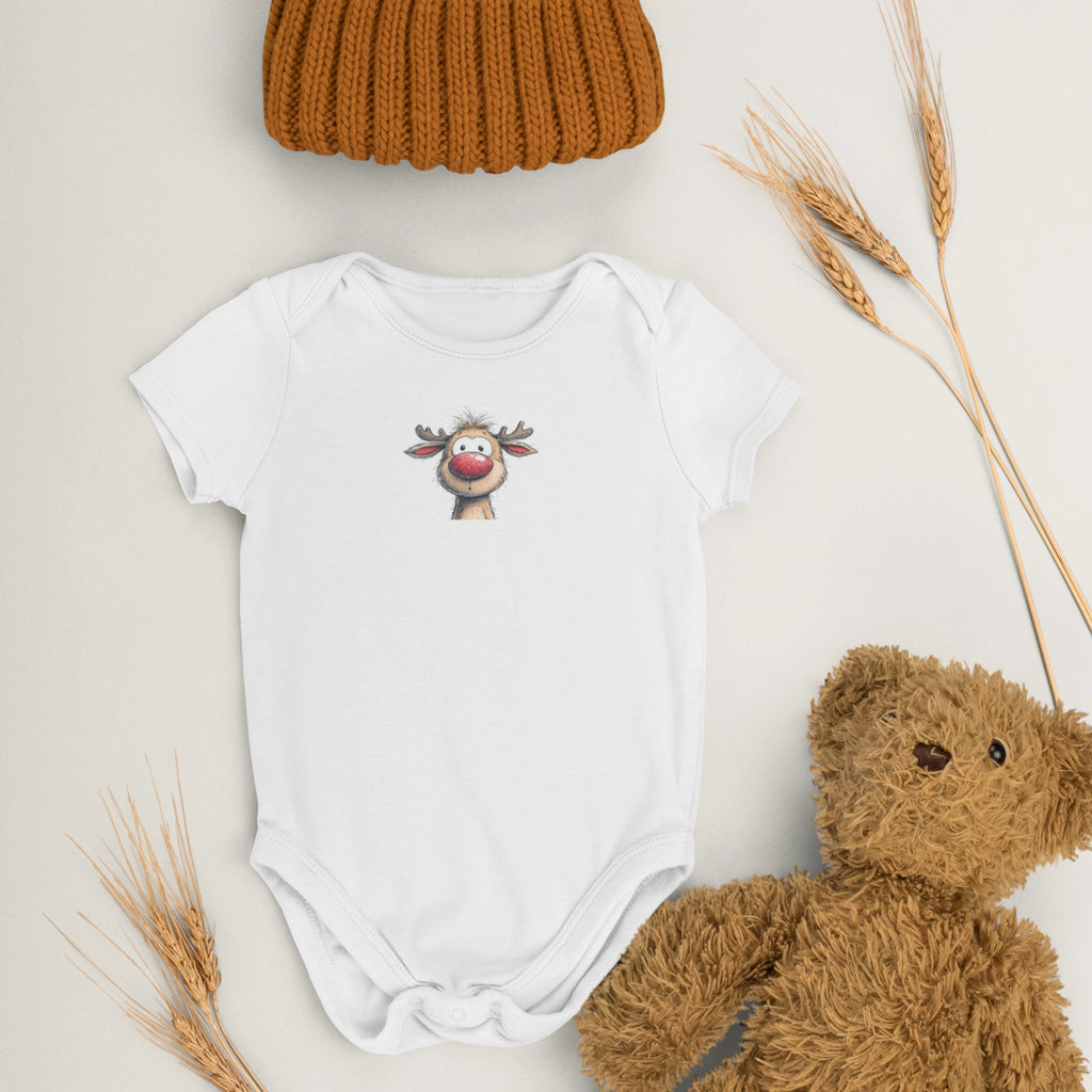 Hayvanlar Alemi Ren Geyiği Tasarımlı Bebek Zıbını - Çıtçıtlı Baskılı Tulum