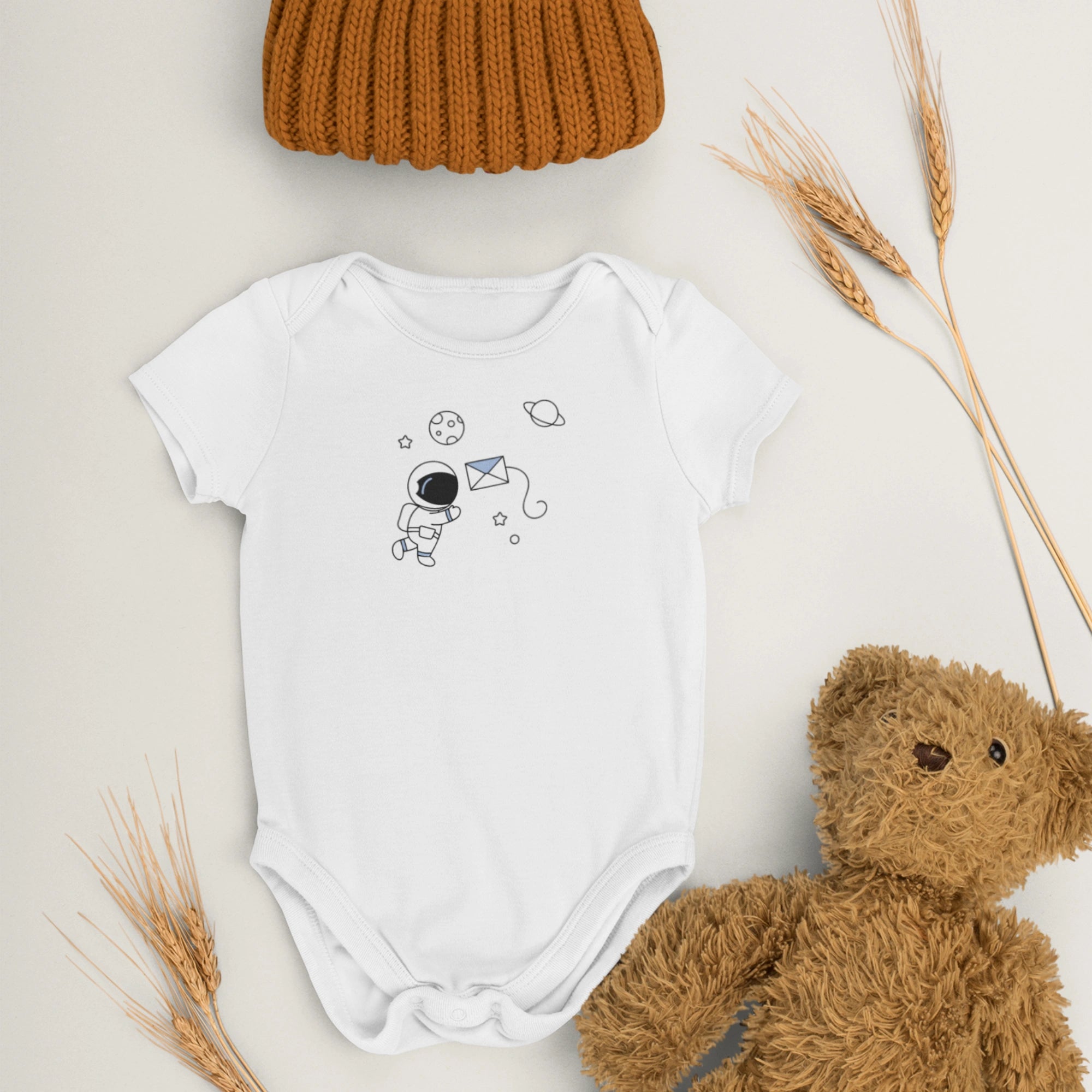 Astronot Tasarımlı Bebek Zıbını - Çıtçıtlı Baskılı Tulum