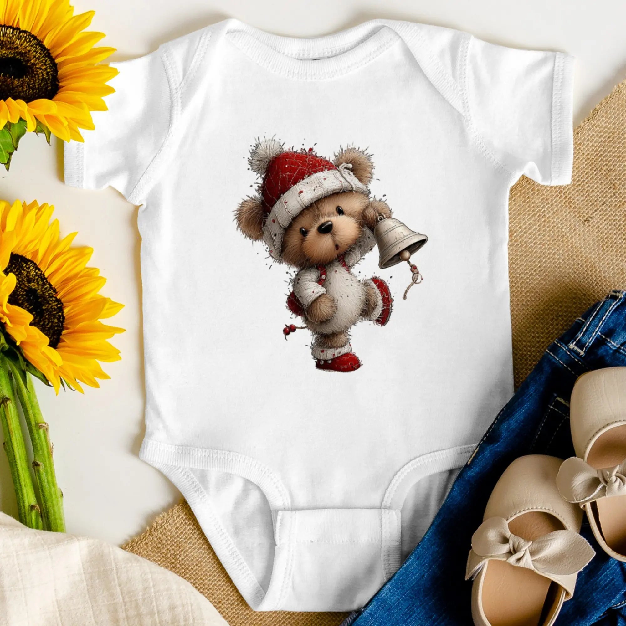 Yılbaşı Temalı Teddy Bear Bebek Zıbını, Baskılı Çıtçıtlı Tulum