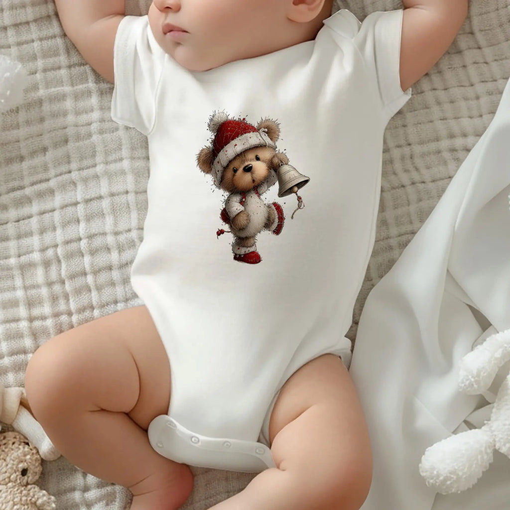 Yılbaşı Temalı Teddy Bear Bebek Zıbını, Baskılı Çıtçıtlı Tulum