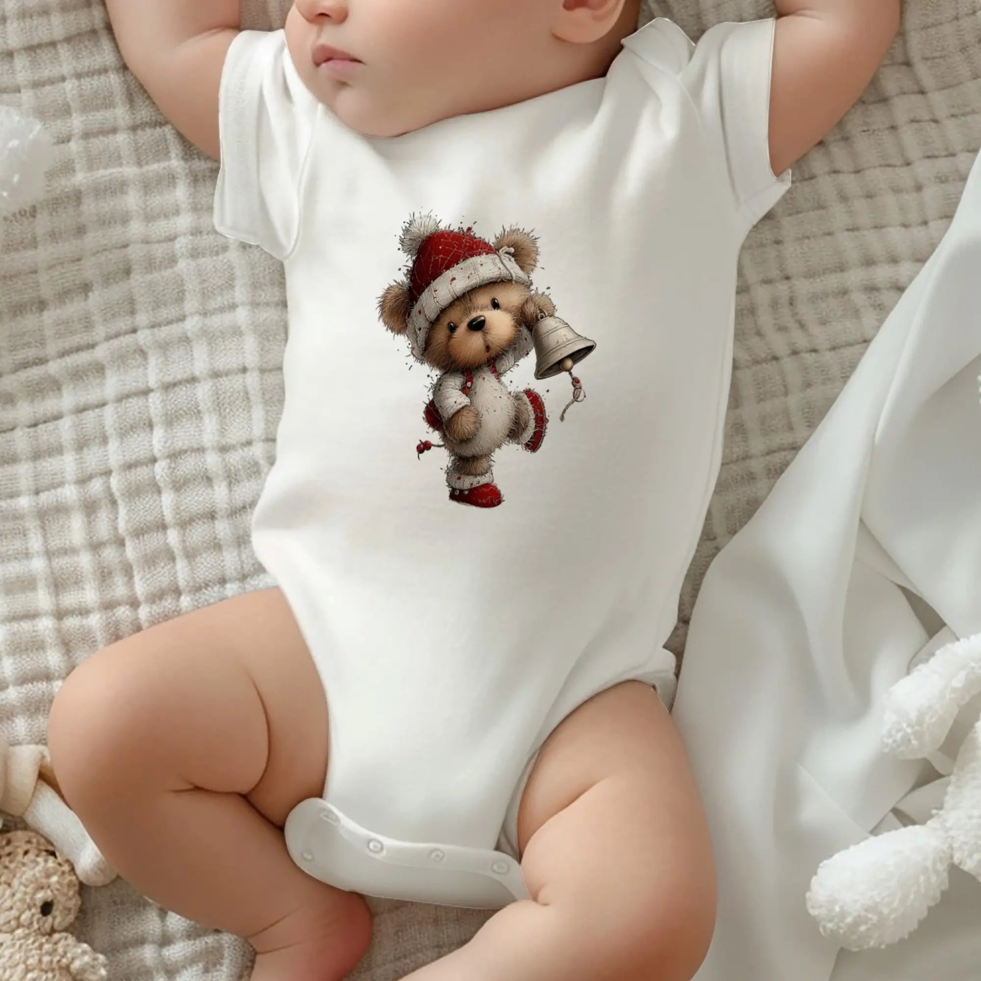 Yılbaşı Temalı Teddy Bear Bebek Zıbını, Baskılı Çıtçıtlı Tulum