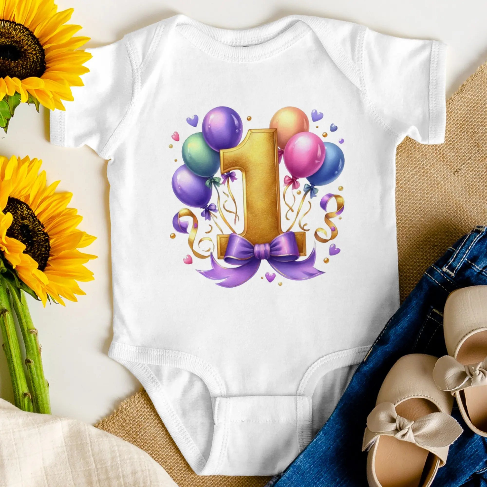 Balon ve Sayı Temalı Bebek Tulumu – İsteğe Bağlı Hediyelik İsim Baskılı Zıbın