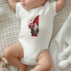 Sevgililer Günü Tasarımlı Mini Gnome Bebek Zıbını, Baskılı Çıtçıtlı Tulum