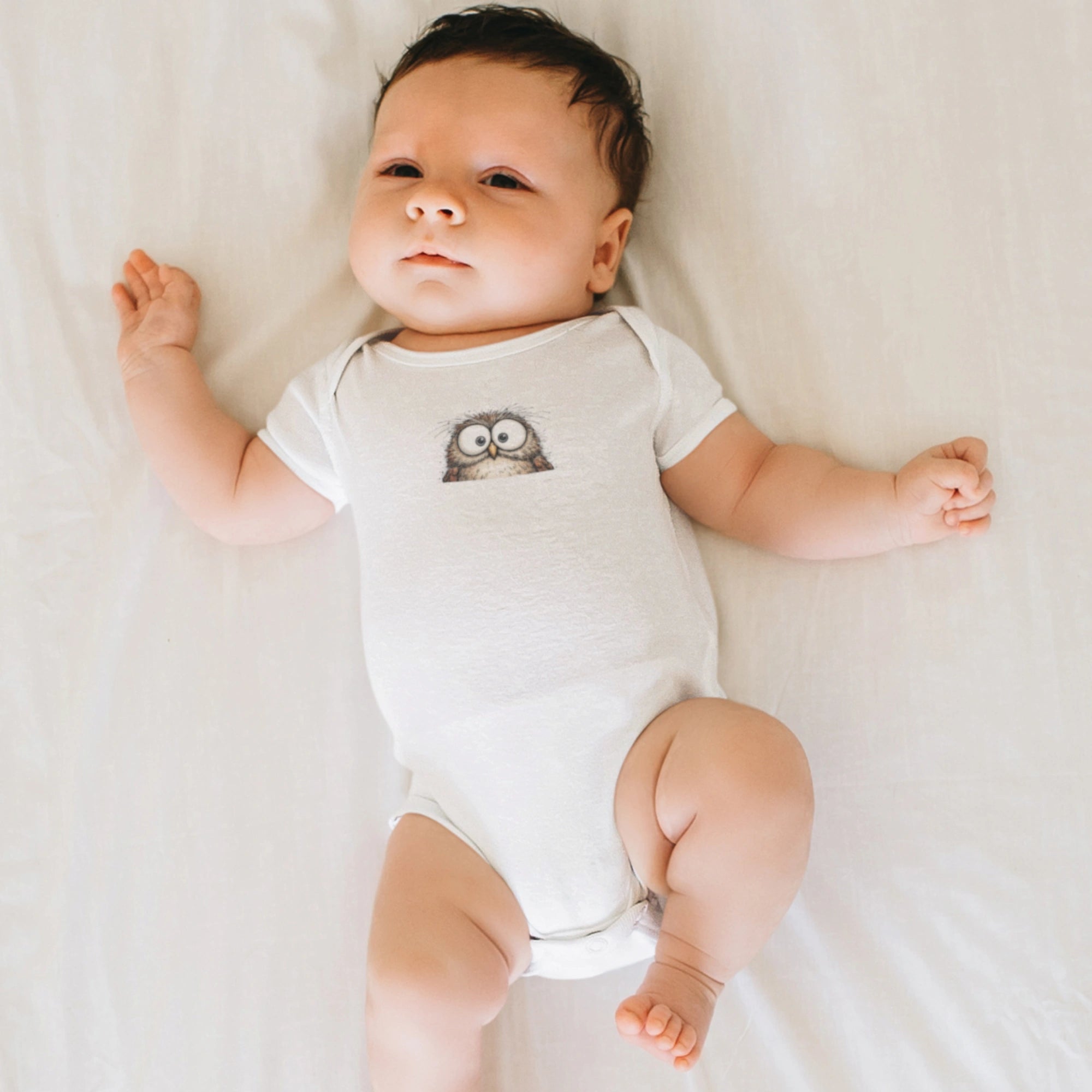 Hayvanlar Alemi Baykuş Tasarımlı Bebek Zıbını - Çıtçıtlı Baskılı Tulum