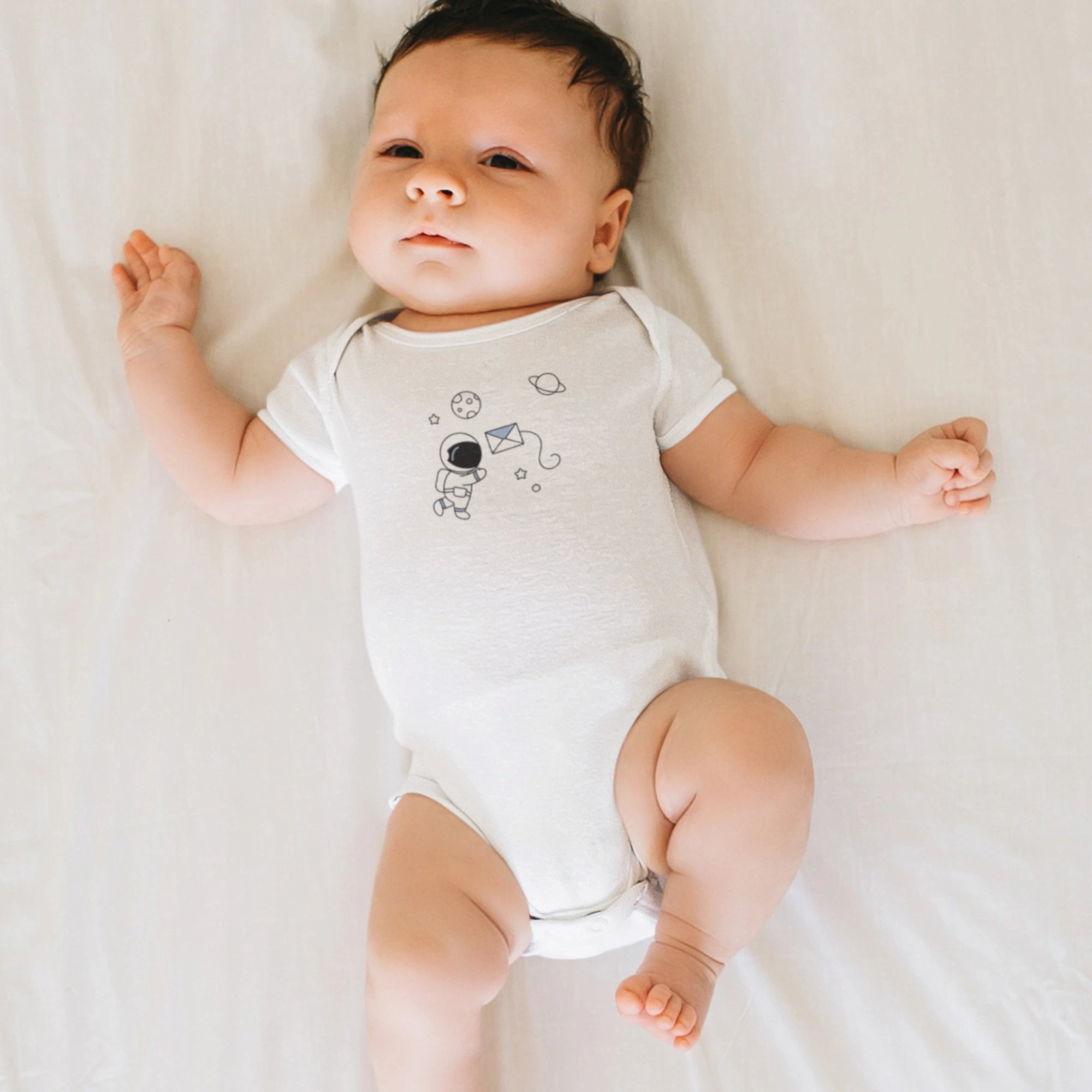 Astronot Tasarımlı Bebek Zıbını - Çıtçıtlı Baskılı Tulum