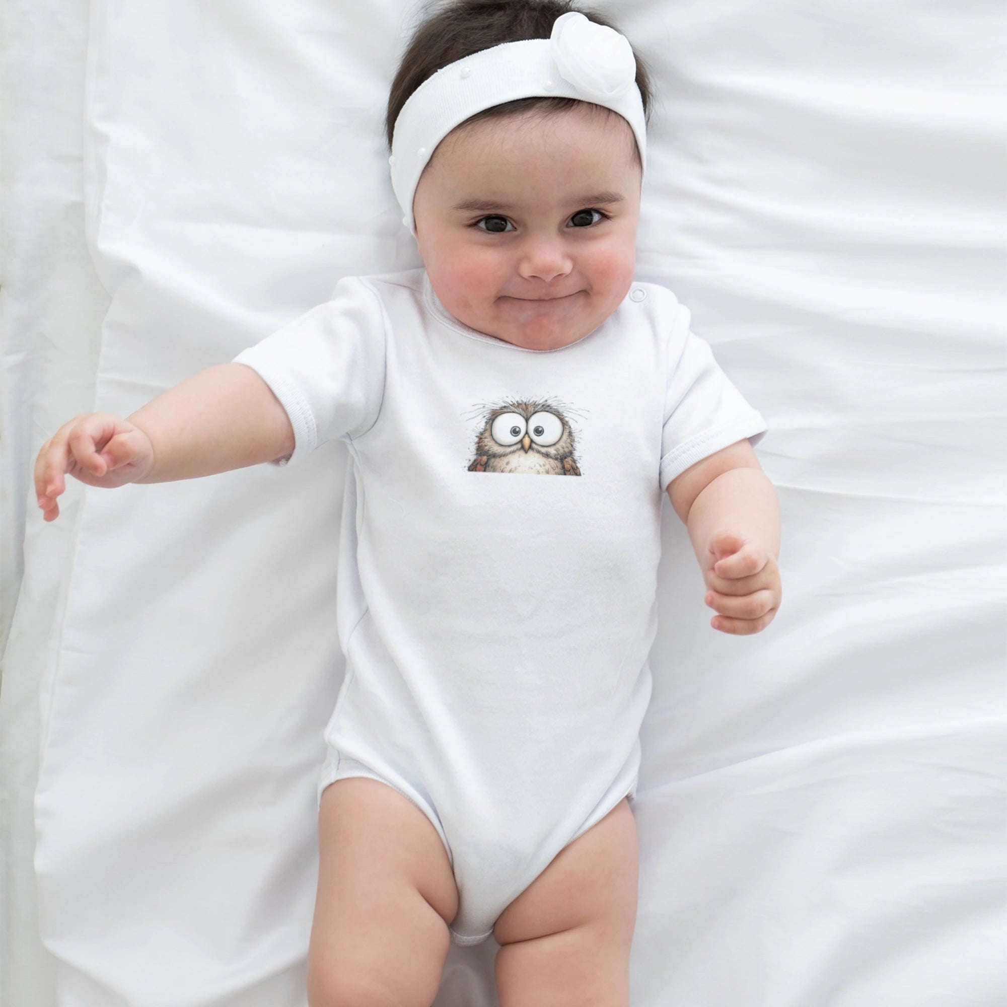 Hayvanlar Alemi Baykuş Tasarımlı Bebek Zıbını - Çıtçıtlı Baskılı Tulum