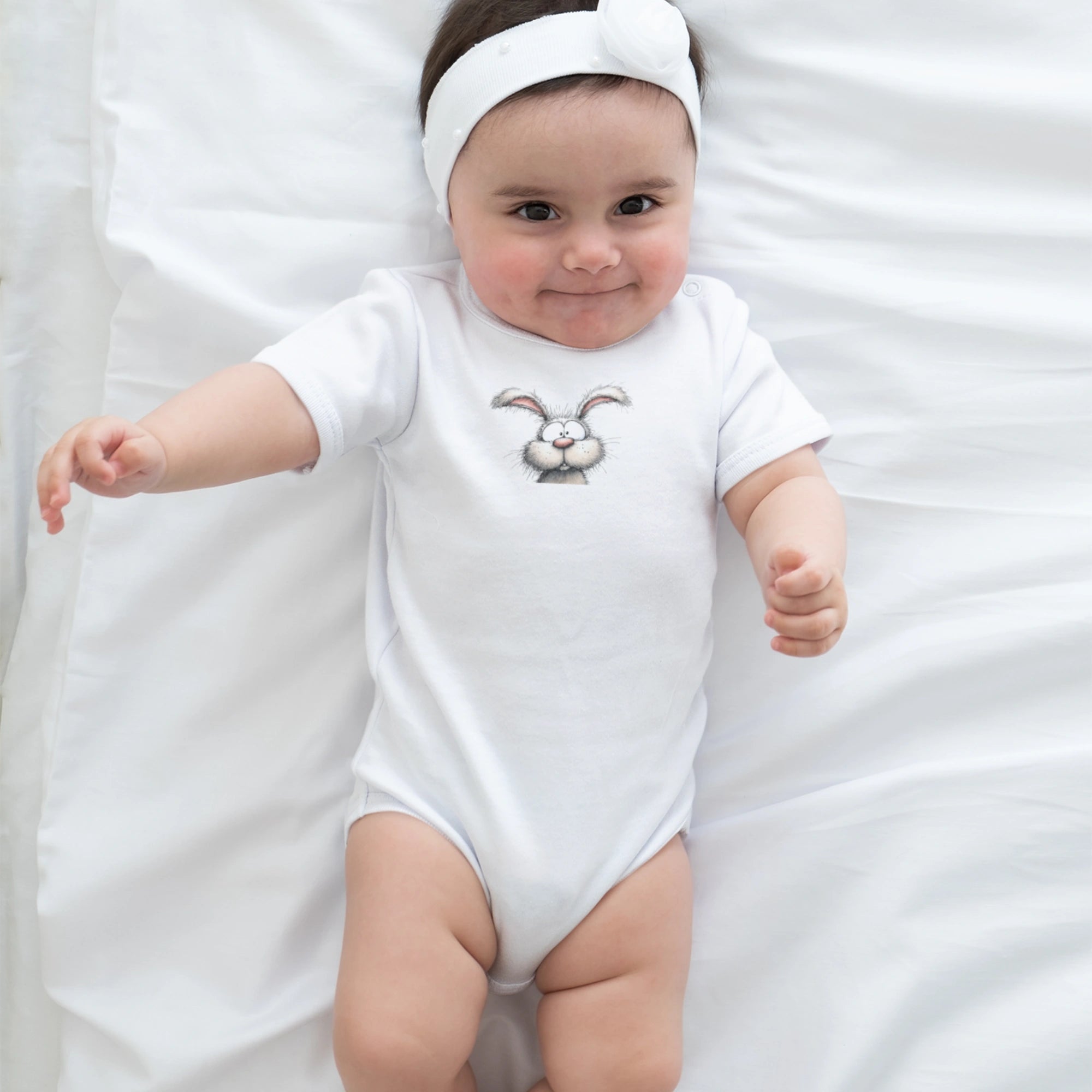 Hayvanlar Alemi Tavşan Tasarımlı Bebek Zıbını - Çıtçıtlı Baskılı Tulum