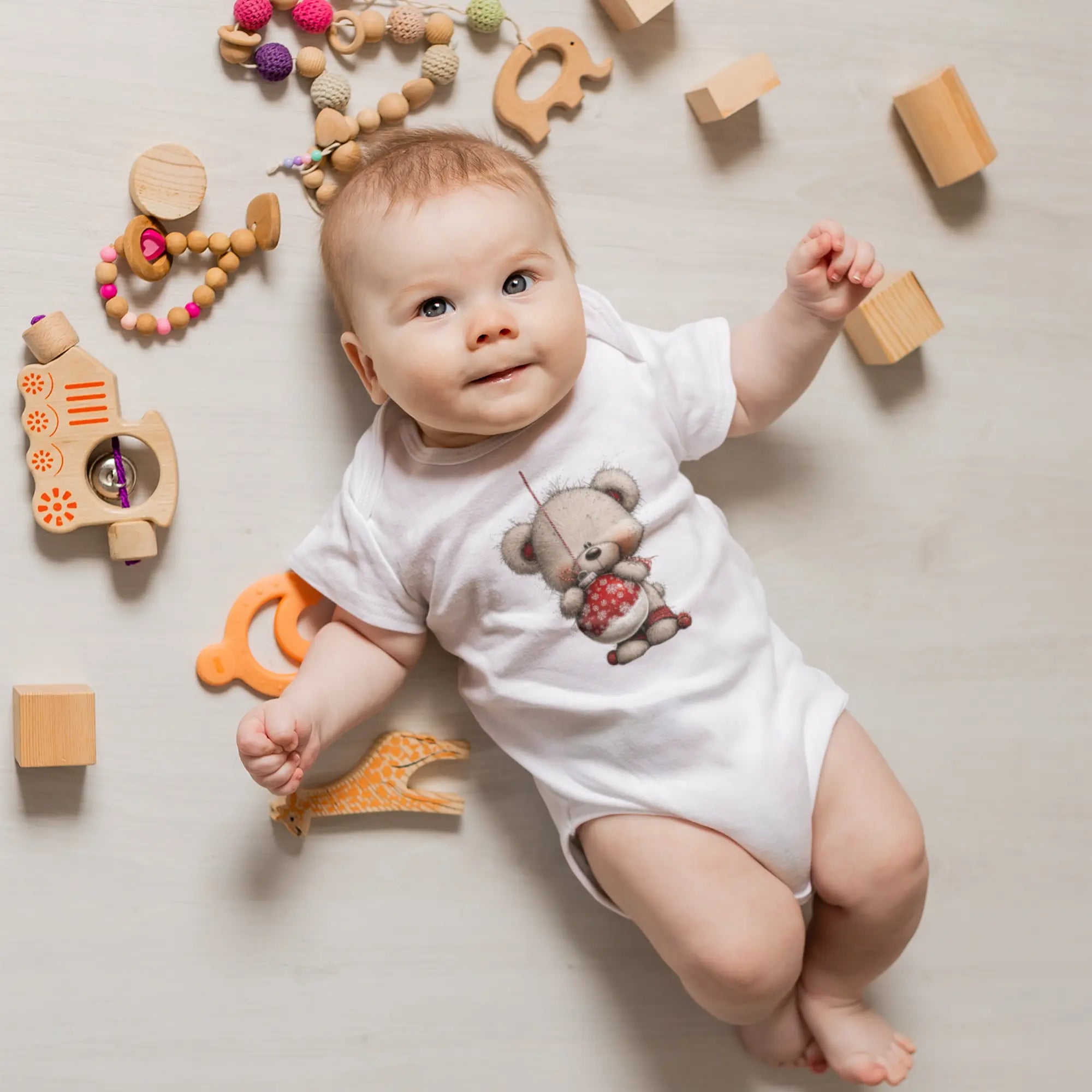 Yılbaşı Temalı Teddy Bear Bebek Zıbını, Baskılı Çıtçıtlı Tulum