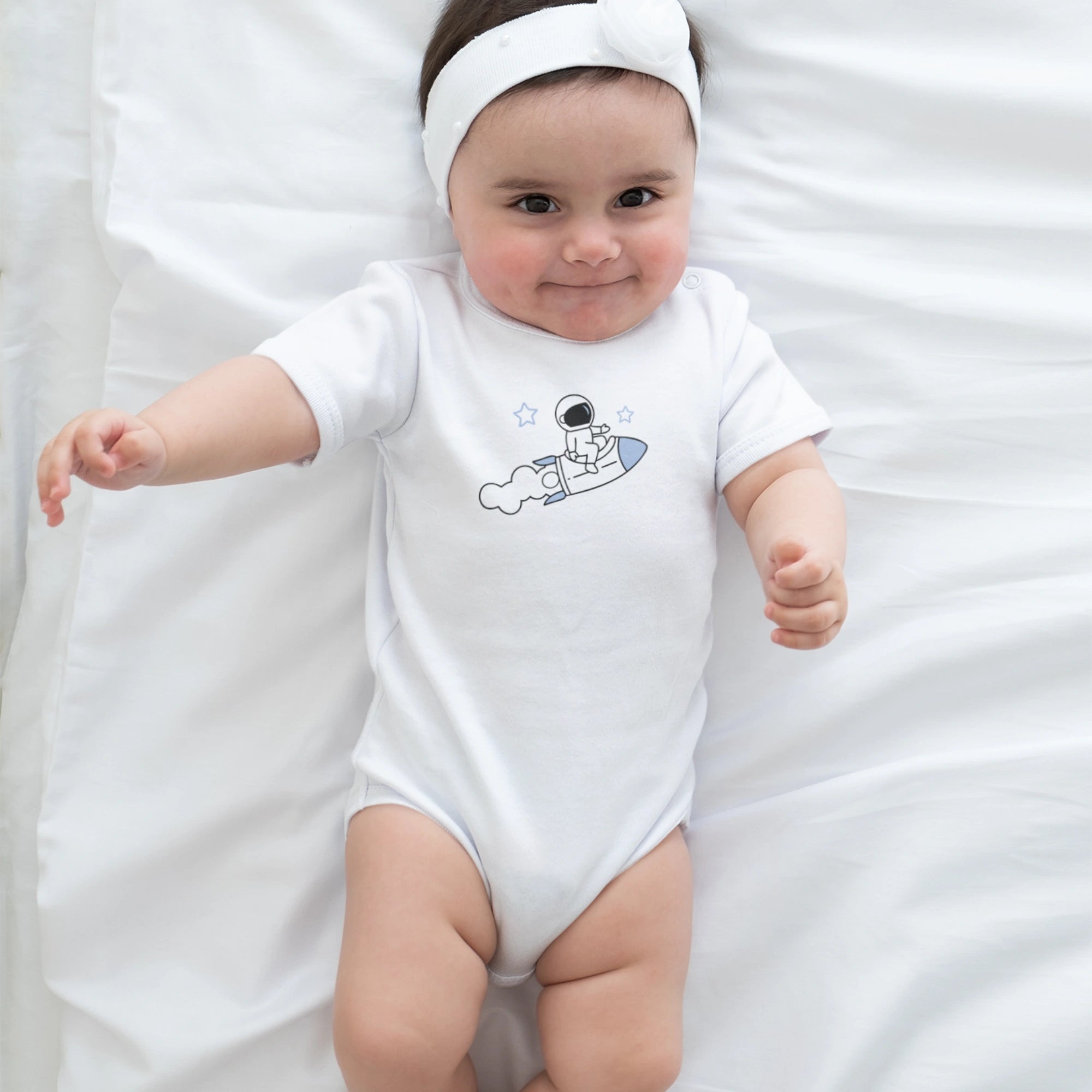 Astronot Tasarımlı Bebek Zıbını - Çıtçıtlı Baskılı Tulum