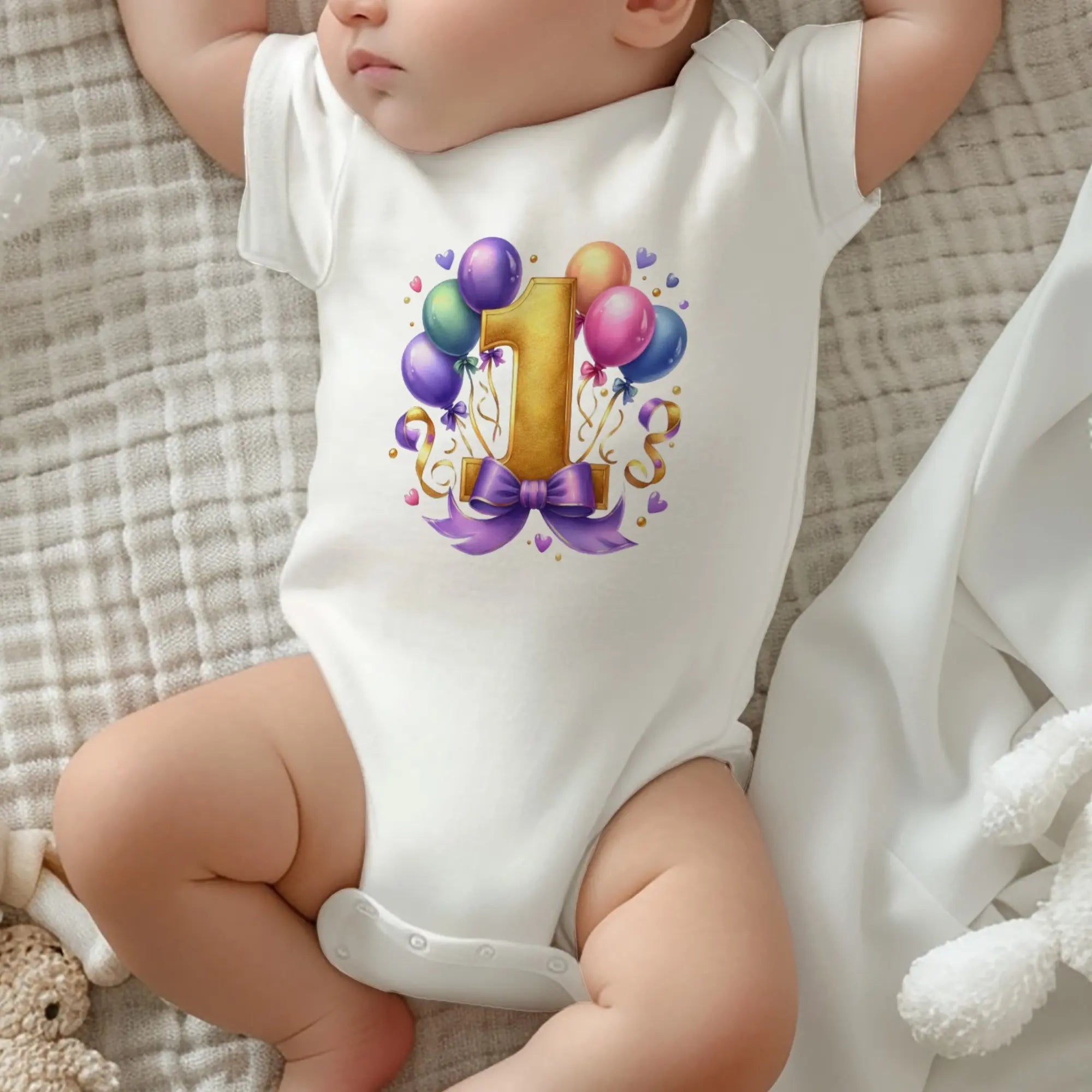 Balon ve Sayı Temalı Bebek Tulumu – İsteğe Bağlı Hediyelik İsim Baskılı Zıbın