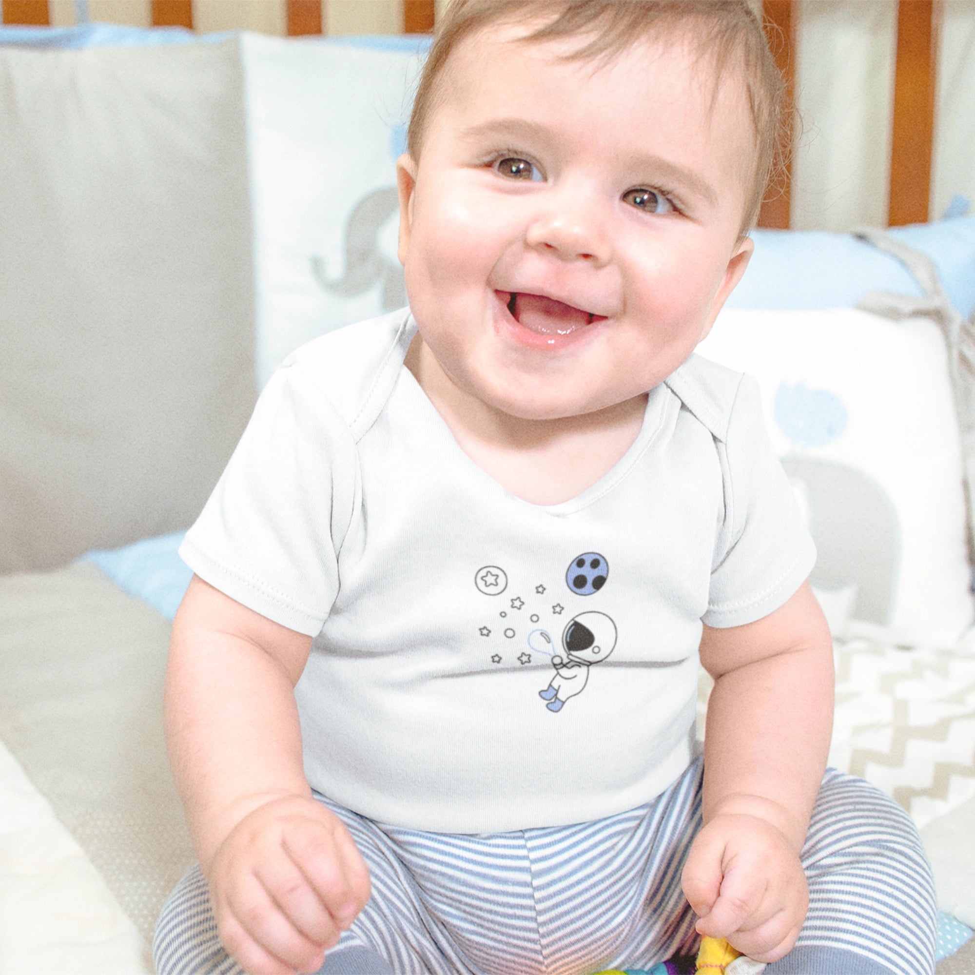 Astronot Tasarımlı Bebek Zıbını - Çıtçıtlı Baskılı Tulum