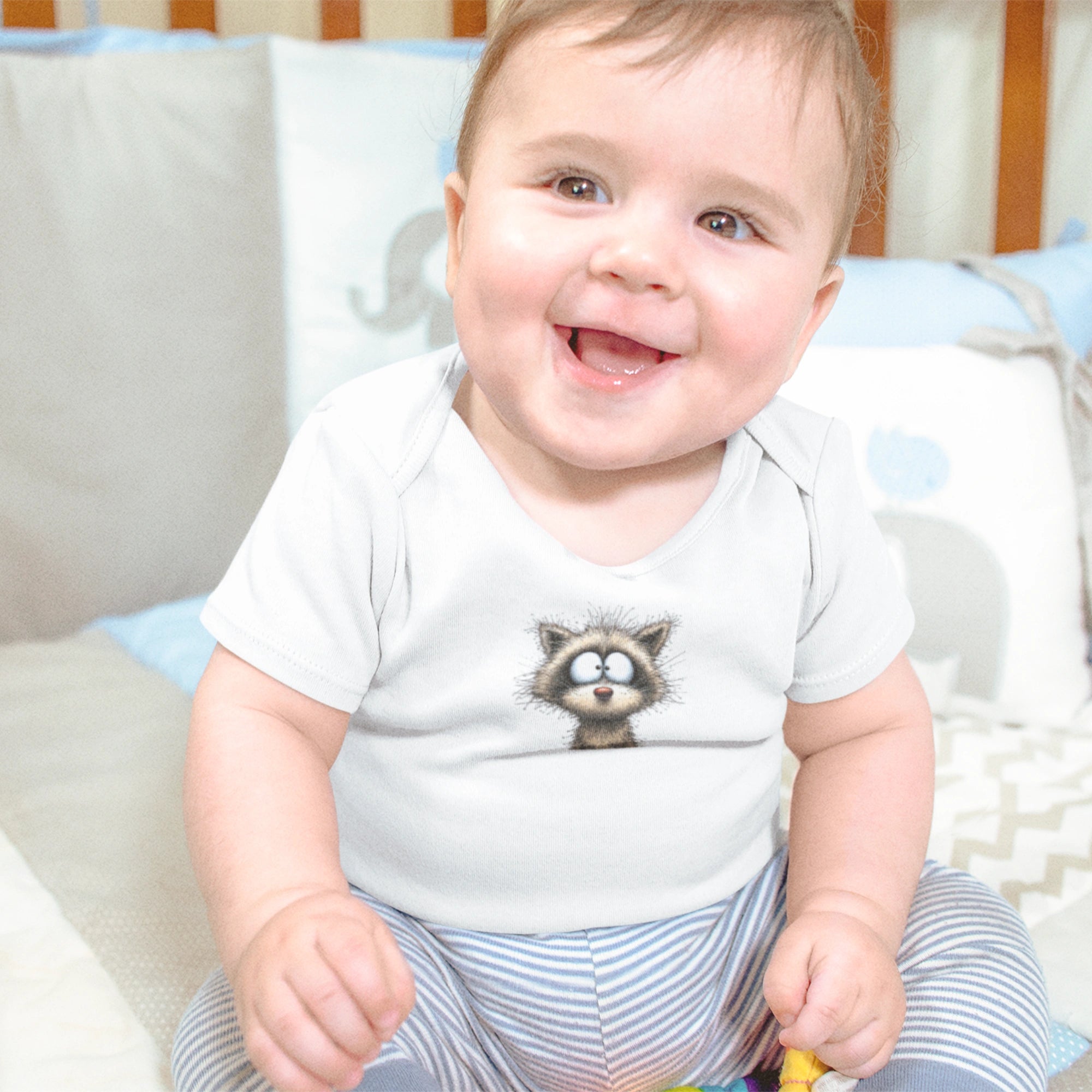 Hayvanlar Alemi Rakun Tasarımlı Bebek Zıbını - Çıtçıtlı Baskılı Tulum