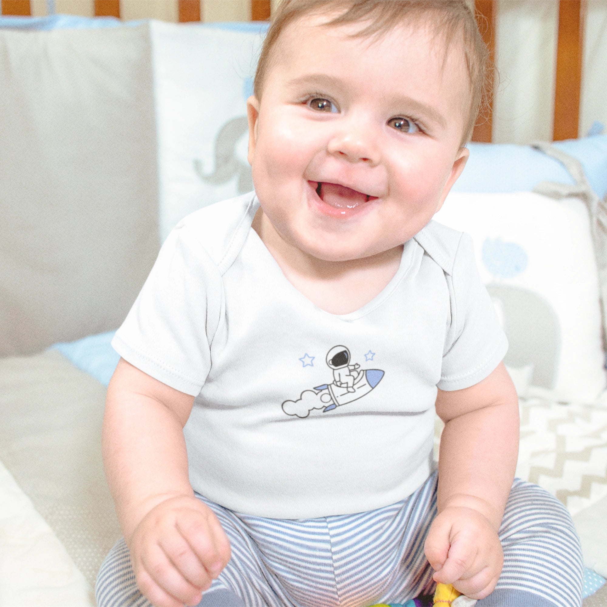 Astronot Tasarımlı Bebek Zıbını - Çıtçıtlı Baskılı Tulum