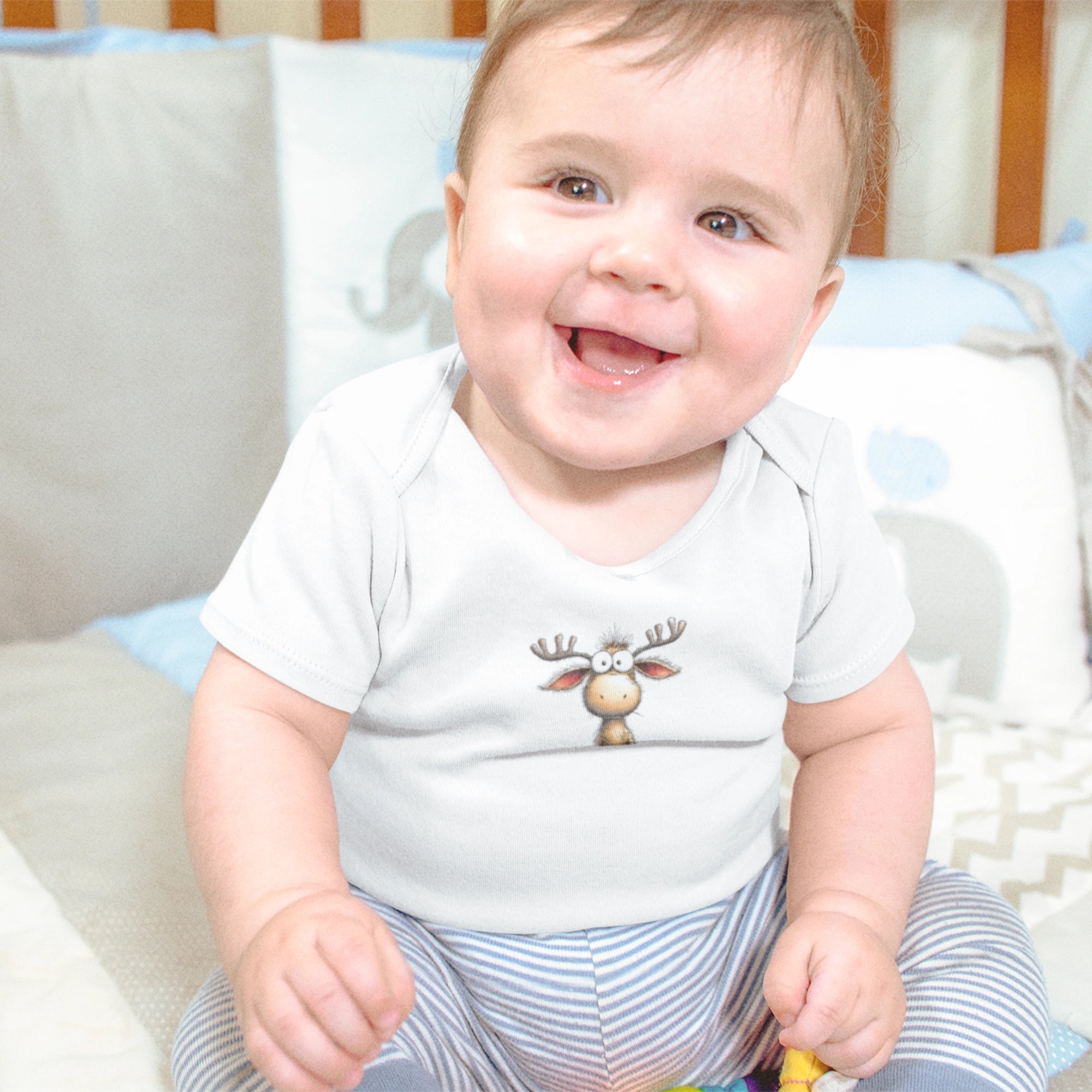 Hayvanlar Alemi Ren Geyiği Tasarımlı Bebek Zıbını - Çıtçıtlı Baskılı Tulum