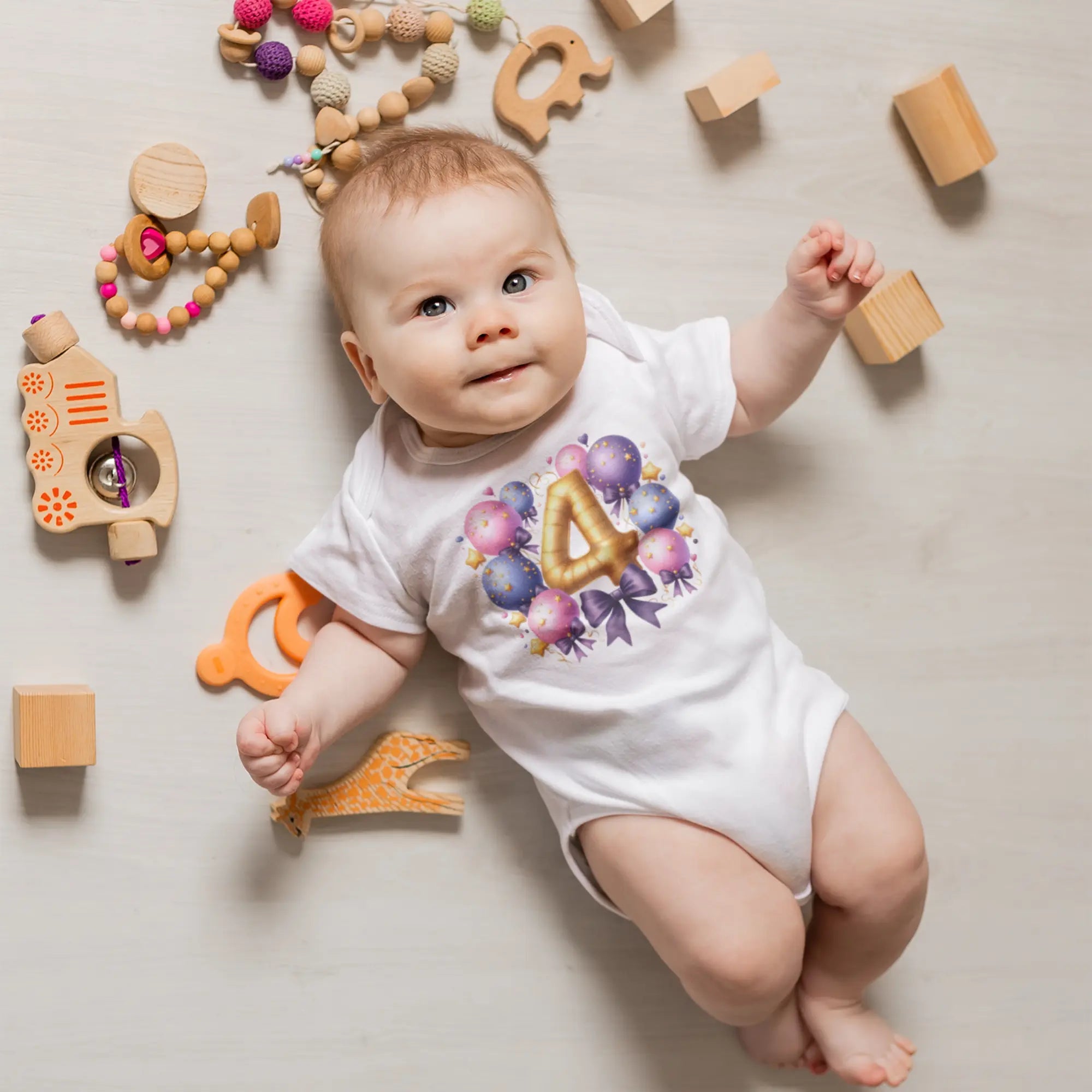 Balon ve Sayı Temalı Bebek Tulumu – İsteğe Bağlı Hediyelik İsim Baskılı Zıbın