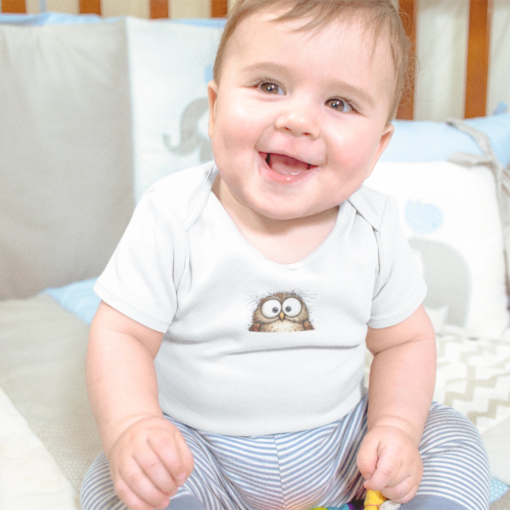 Hayvanlar Alemi Baykuş Tasarımlı Bebek Zıbını - Çıtçıtlı Baskılı Tulum