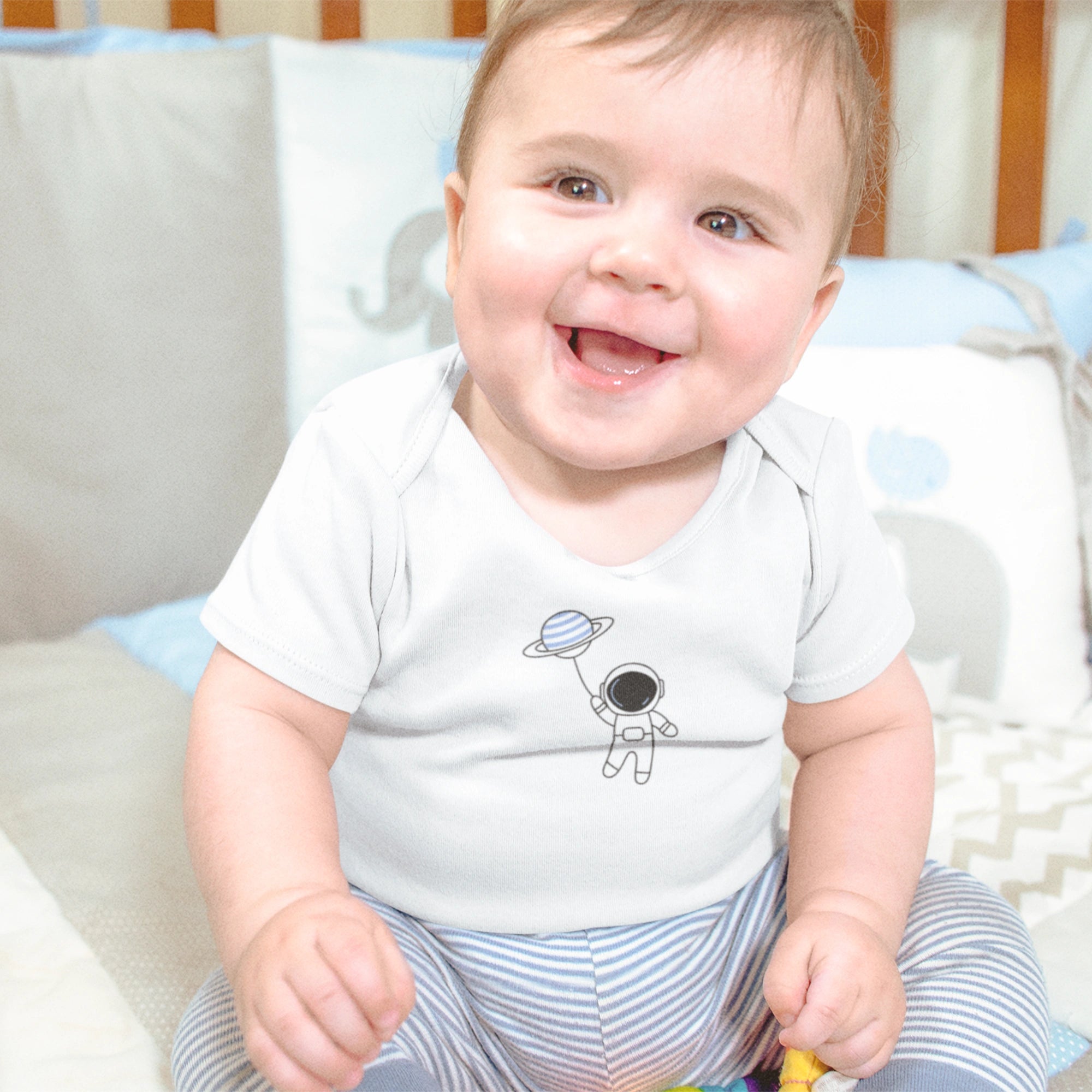 Astronot Tasarımlı Bebek Zıbını - Çıtçıtlı Baskılı Tulum