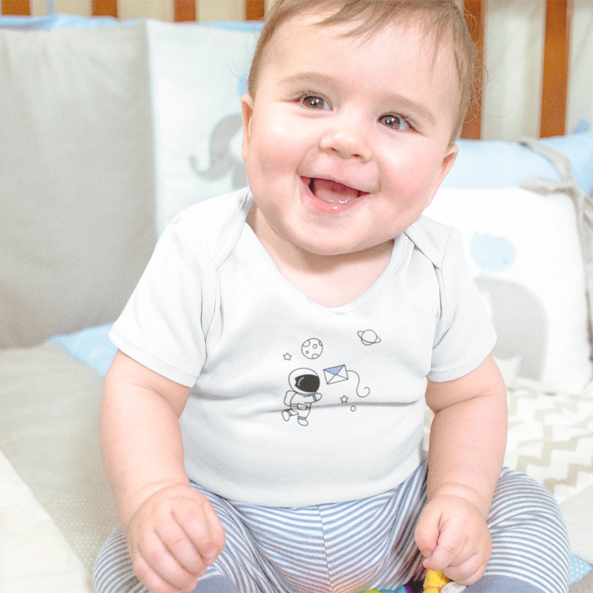 Astronot Tasarımlı Bebek Zıbını - Çıtçıtlı Baskılı Tulum