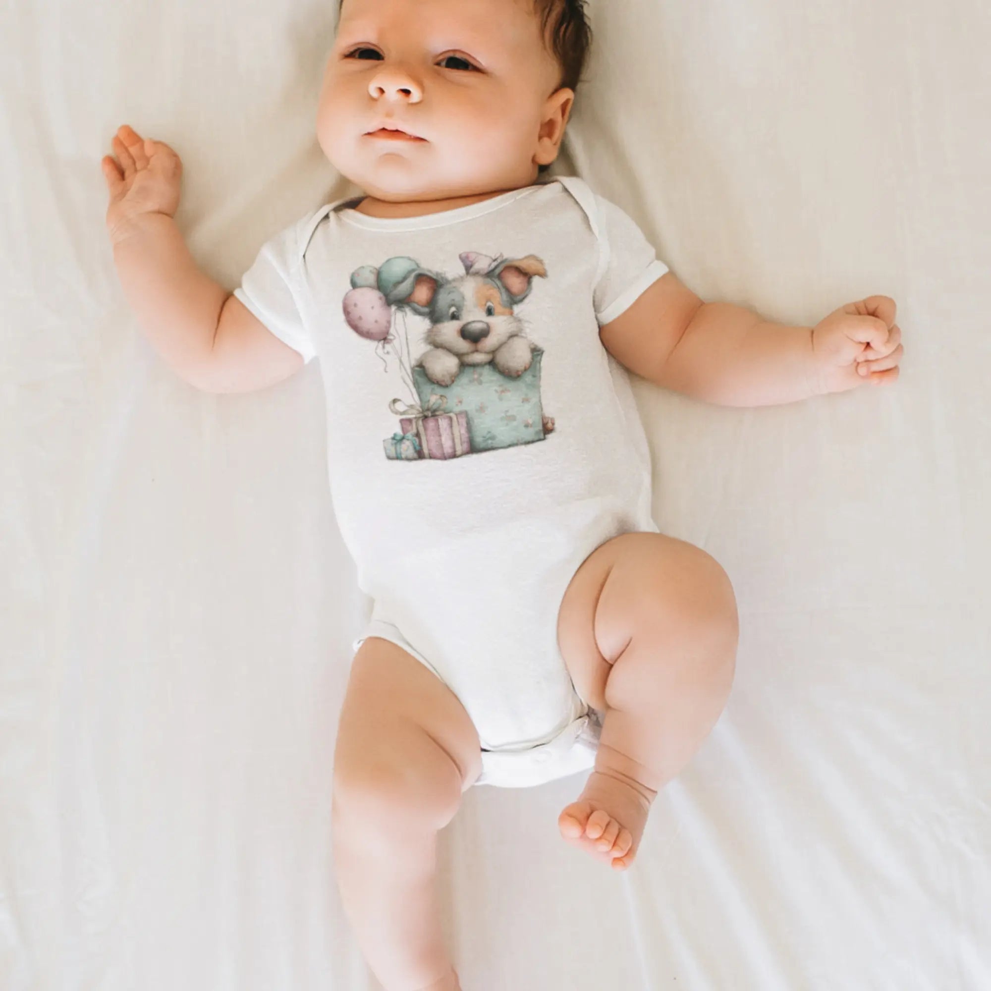 Doğum Günü Temalı Sevimli Köpekler, Bebek Zıbını, Baskılı Çıtçıtlı Tulum