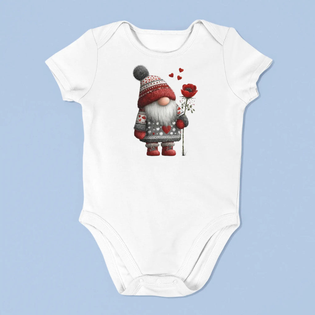 Sevgililer Günü Tasarımlı Mini Gnome Bebek Zıbını, Baskılı Çıtçıtlı Tulum