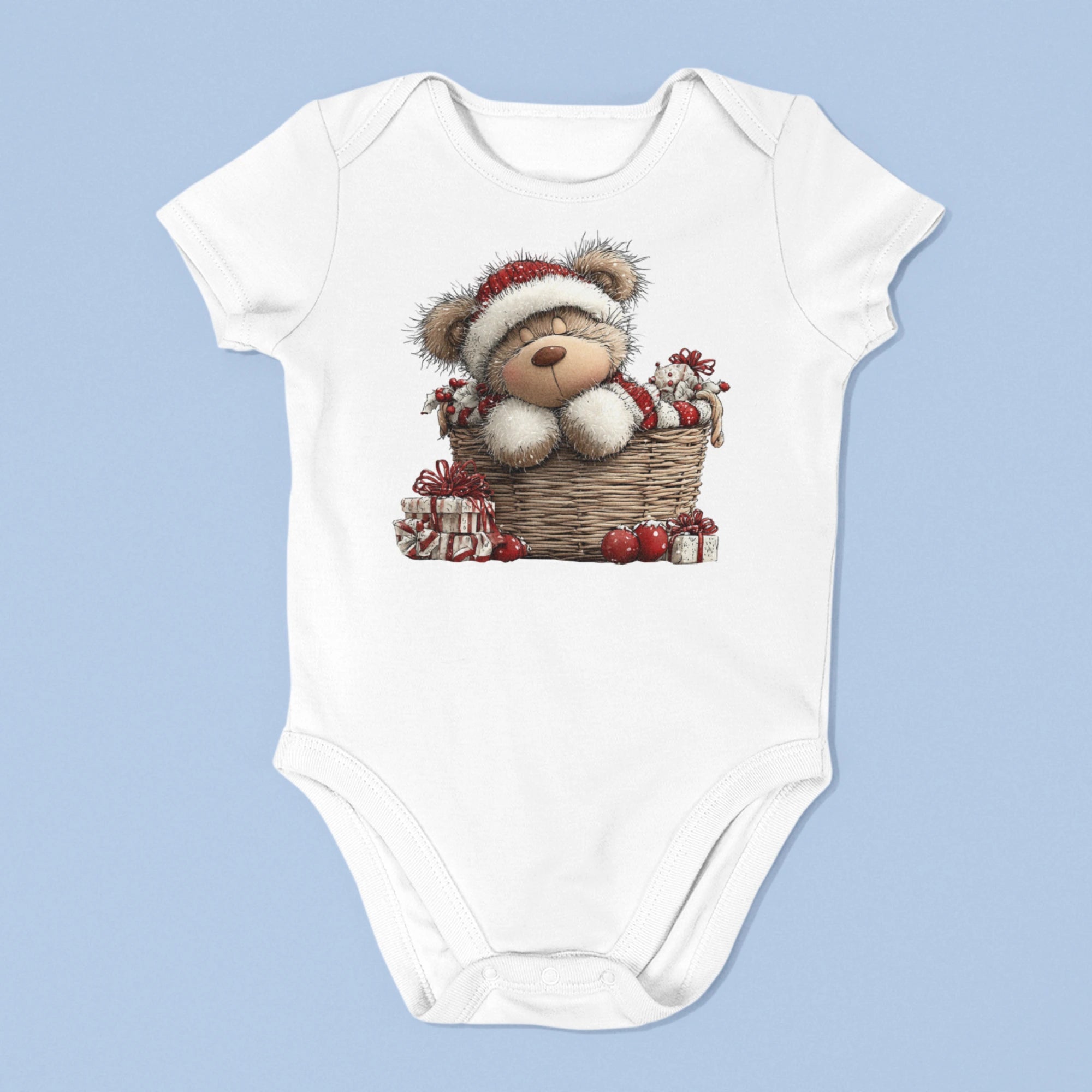 Yılbaşı Temalı Teddy Bear Bebek Zıbını, Baskılı Çıtçıtlı Tulum