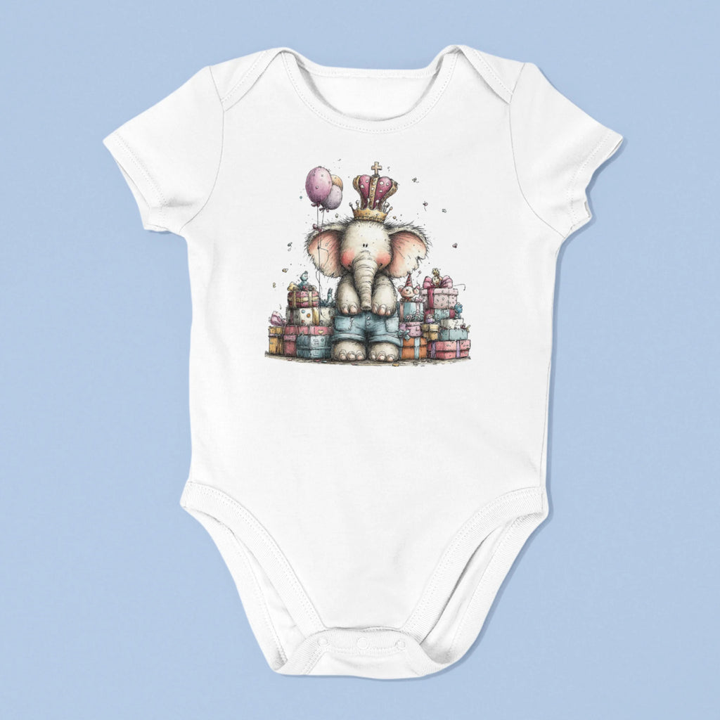 Doğum Günü Temalı Fil Baskılı Kişiselleştirilebilir Bebek Tulumu