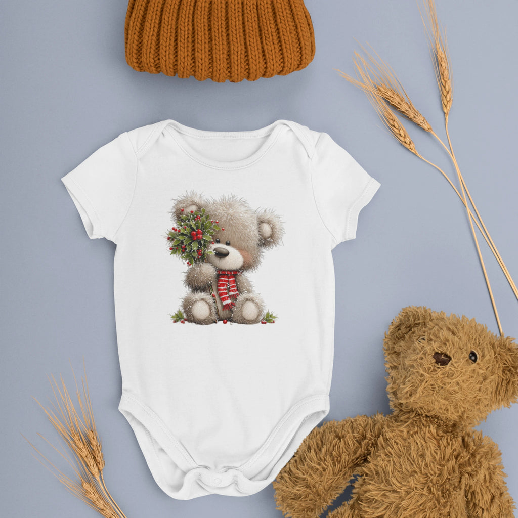 Yılbaşı Temalı Teddy Bear Bebek Zıbını, Baskılı Çıtçıtlı Tulum