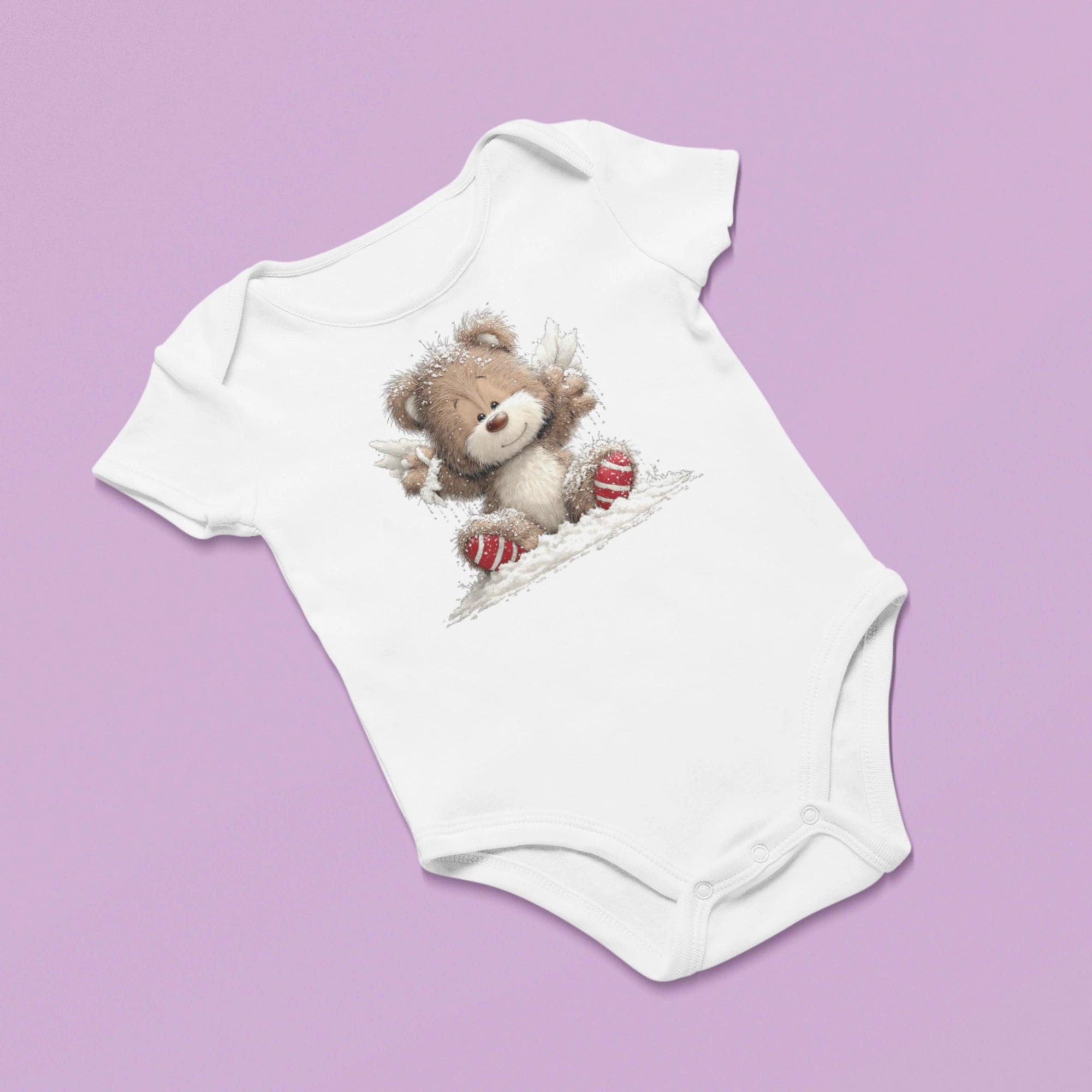 Yılbaşı Temalı Teddy Bear Bebek Zıbını, Baskılı Çıtçıtlı Tulum