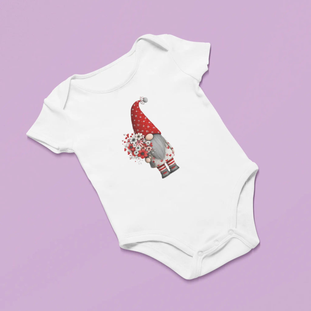 Sevgililer Günü Tasarımlı Mini Gnome Bebek Zıbını, Baskılı Çıtçıtlı Tulum
