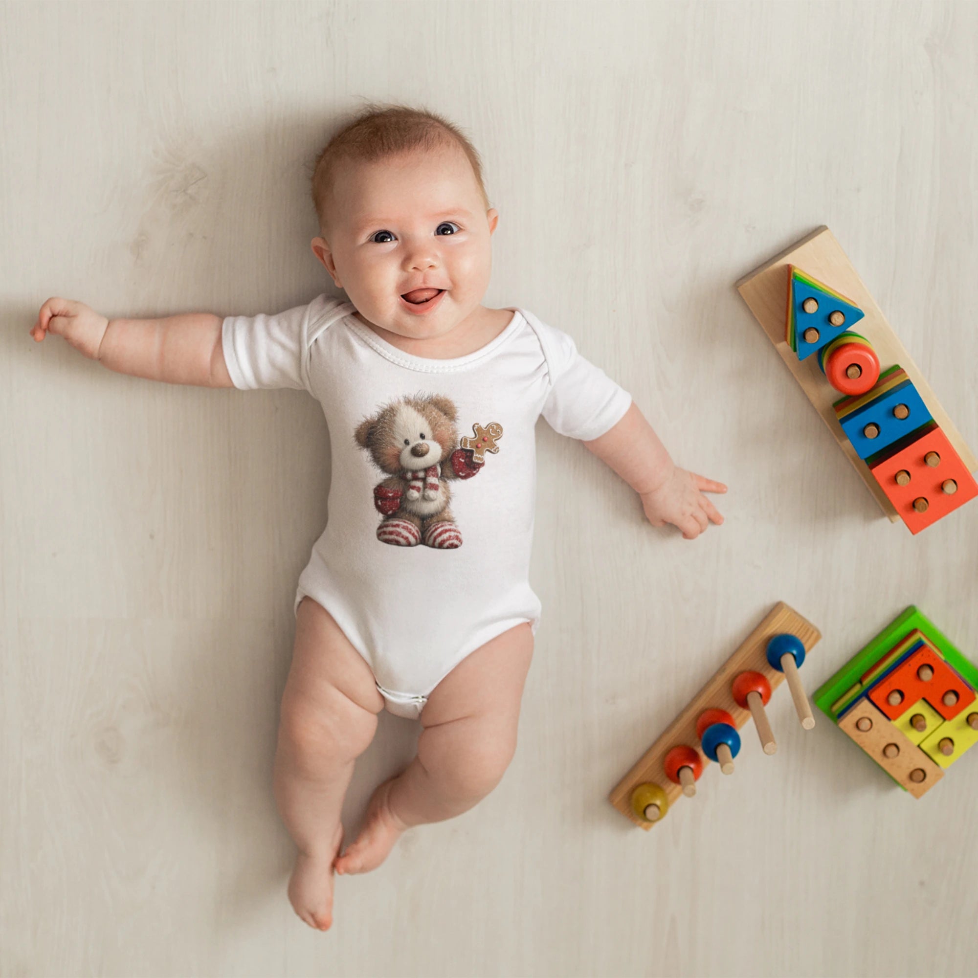 Yılbaşı Temalı Teddy Bear Bebek Zıbını, Baskılı Çıtçıtlı Tulum